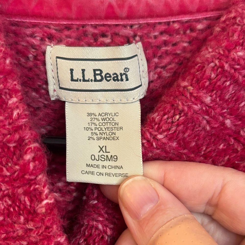 L.L. Bean women chunky cable knit hooded fisherman red long Cardigan sweater XL - Picture 4 of 9